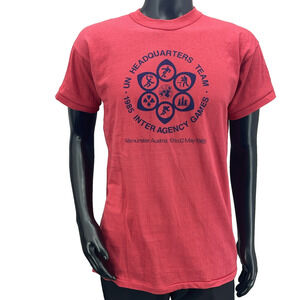 Vintage Mens XL UN Headquarters Team Inter Agency Games 1985 T Shirt Red Austria